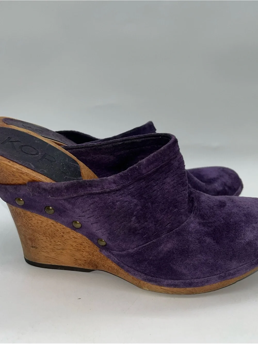 Women’s Michael Kors Purple Wedge Wood Clogs Sz 7.5